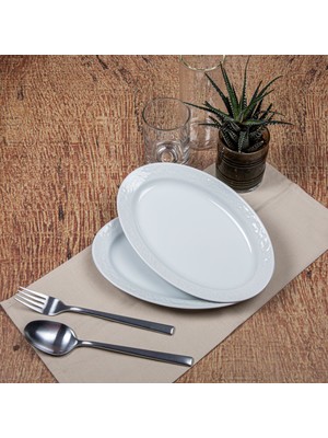 Güral Porselen Bahar Dalı 2 Adet 25 cm Beyaz Porselen Kayık Tabak Modern Tasarım
