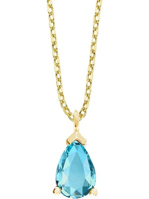 Altınsepeti Altın Kaplamalı Aqua Mavi Taşlı Mini Gümüş Kolye G831KL
