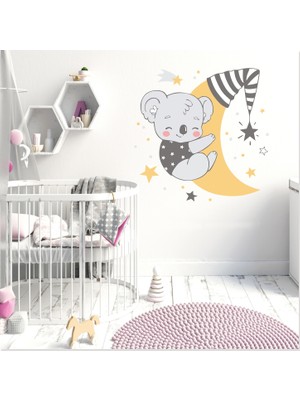 Sticker Sepetim Sevimli Rakun Ay ve Yıldızlar Çocuk Odası Duvar Sticker