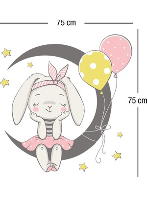 Sticker Sepetim Ay, Sevimli Tavşan ve Yıldızlar Çocuk Odası Duvar Sticker
