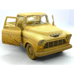 1955 Chevy Stepside Pick - Up (Çamurlu) - Çek Bırak 5inch. Lisanslı Model Araba, Oyuncak Araba 1:32