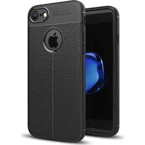 Kzy iPhone 5s Kılıf Darbe Korumalı Deri Görünümlü Silikon Arka Kapak - Siyah