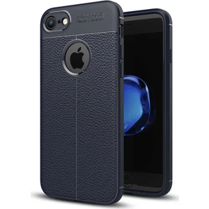 Kzy iPhone 5s Kılıf Darbe Korumalı Deri Görünümlü Silikon Arka Kapak - Lacivert