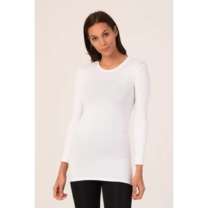 Disentis Modest Yuvarlak Yaka Uzun Kollu Viskon Uzun Beyaz Body