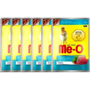 Me-O Jöle Içerisinde Tavuk Etli ve Ton Balıklı Pouch Yetişkin Kedi Konservesi 80 gr x 6 Adet