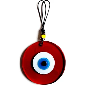 El Yapımı Kırmızı Renk Şeffaf Cam Nazarlık Deri Ipli Duvar Süsü