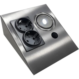 Dolap Tezgah Altı Paslanmaz Metal LED Spot Aydınlatmalı 2'li Topraklı Priz