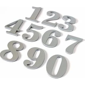 7 cm  No = 1-2-3-4-5-6-7-8-9-1-0 Yapışkanlı Metalik Gri Kapı Numarası