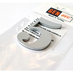8 cm  No = 5 Yapışkanlı Metalik Gri Kapı Numarası