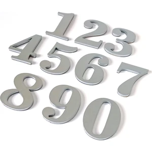8 cm  No = 1-2-3-4-5-6-7-8 Yapışkanlı Metalik Gri Kapı Numarası