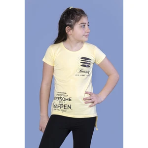 Kız Çocuk T-Shirt Gçğsü Lazer Kesim Taşlı Sarı 10 Yaş K-128