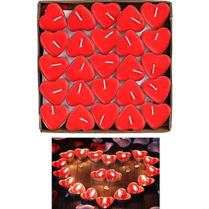 Leva House Tea Light Mum Kırmızı Kalpli Mum 4 + Saat Yanma Süreli 25 Li ( 13 Gr )