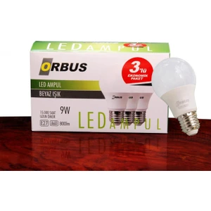 9W LED Ampül 3lü Ekonomik Paket ORB/L9W