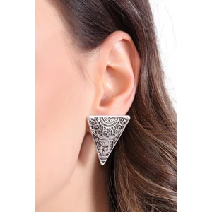 Kadın Antik Gümüş Kaplama Çivili Model Etnik Motifli Üçgen Küpe