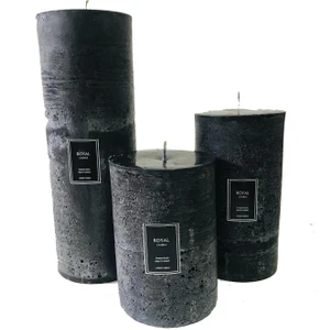 Royal Mum Silindir Mum Siyah Rustik 3 Lü Büyük Set - Çap 10 cm Boylar 15-20-25 cm
