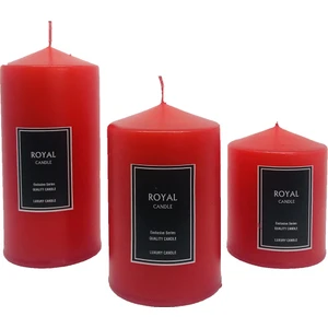 Royal Mum Silindir Mum Süper 3 Lü Set Kırmızı Çap 6 cm Boy 6-9-12 cm
