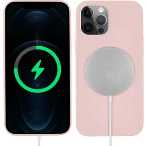 Case 4u Apple iPhone 12 Pro Max Kılıf Mat Silikon Wireless Kapak Silksafe Pembe - Magsafe Kablosuz Şarj Uyumlu