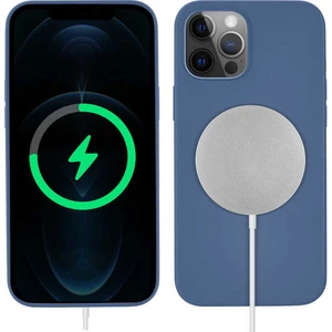 Case 4u Apple iPhone 12 Pro Max Kılıf Mat Silikon Wireless Kapak Silksafe Mavi - Magsafe Kablosuz Şarj Uyumlu