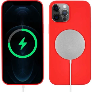 Case 4u Apple iPhone 12 Pro Max Kılıf Mat Silikon Wireless Kapak Silksafe Kırmızı - Magsafe Kablosuz Şarj Uyumlu