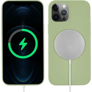 Case 4u Apple iPhone 12 Pro Max Kılıf Mat Silikon Wireless Kapak Silksafe Açık Yeşil - Magsafe Kablosuz Şarj Uyumlu