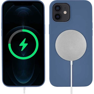 Case 4u Apple iPhone 12 Kılıf Mat Silikon Wireless Kapak Silksafe Mavi - Magsafe Kablosuz Şarj Uyumlu