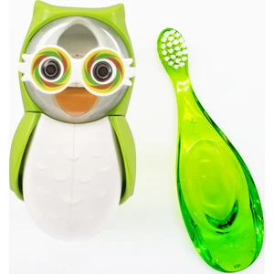 Baby 0-3 Yaş Diş Fırçası ve Flipper Baykuş Hijyenik Saklama Kabı Seti - Yeşil Baykuş Figürü