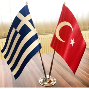 Fors Bayrak Yunanistan-Türkiye Masa Bayrağı Krom Direkli Ikili Bayrak