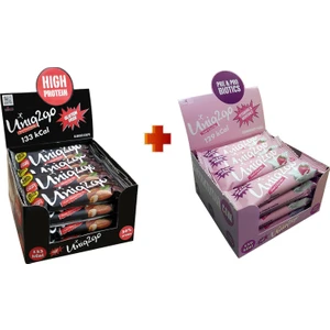 UNIQ2GO Tatlı-Ekşi Pre-Probiyotik 16'lı Kutu Yanında UNIQ2GO Power Bademli 16'lı Kutu Toplam 32 Adet 38 G.protein Bar