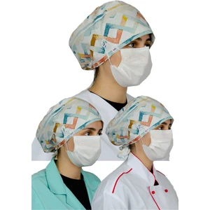 Doktor Hemşire Aşçı Bonesi , Genel Kullanım Çalışma Bonesi %100 Pamuk , Maske için Düğme ve Terbantlı , A MODEL ÇİZGİ