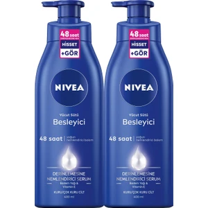 NIVEA Besleyici Vücut Sütü 400 ml x2 Adet, Kuru Ve Çok Kuru Ciltler,48 Saat Nemlendirici Vücut Losyonu