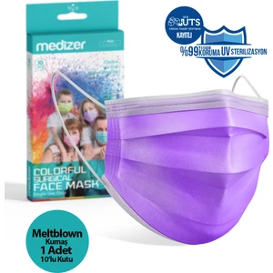 Lila Meltblown Kumaş Full Ultrasonik 3 Katlı Cerrahi Maske - Burun Telli