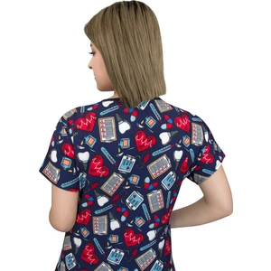 Nur Ortopedi Lacivert Kalp Ritim Desenli Doktor Hemşire Hastane Tek Üst Forma