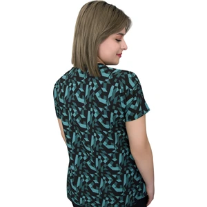 Nur Ortopedi Yeşil Geometrik Desenli Kadın-Erkek  Cerrahi Doktor Hemşire Tek Üst  Forma