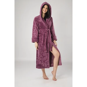 Mürdüm Eteği Jakarlı Bambo Cotton Bayan Bornozu