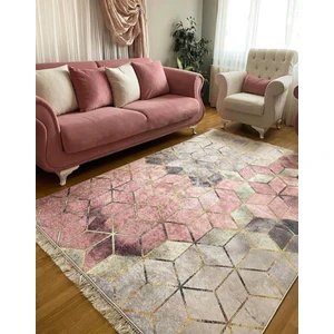 STY Home Küp Kaymaztabanlı Yıkanabilir Halı Kilim Yolluk Dijital Baskı Pembe