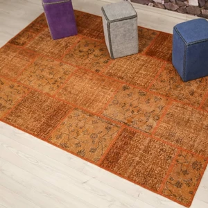 Patchwork El Dokuma Antik Anadolu Halı Orange Country