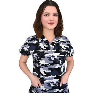 Nur Ortopedi Kamuflaj Desen Pamuklu Üst Forma Doktor Hastane Hemşire Aşçı