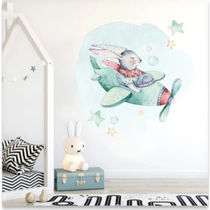Sticker Sepetim Sevimli Pilot Tavşan Çocuk Odası Duvar Sticker