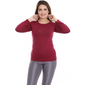 Disentis Modest Büyük Beden Yuvarlak Yaka Uzun Kollu Viskon Bordo Body
