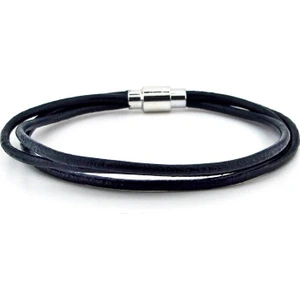 Lacivert  Deri 3 Sıra Metal Klips Erkek Bileklik M004P