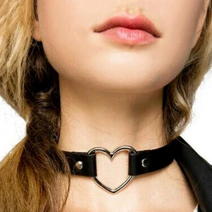 Alp Collection Siyah Deri Tasma Kalp 35 cm Choker Bayan Kolye Takı