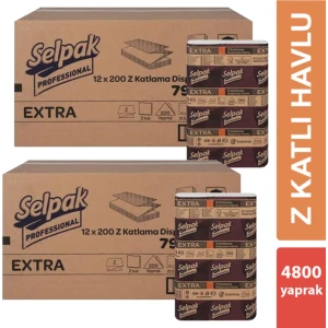 Selpak Extra Z Katlama Dispenser Havlu 200'lü 24 Paket  21.5 x 24 cm 2 Koli