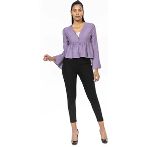 Disentis Modest Ispanyol Kol Önden Düğmeli Lila Rengi Kısa Bolero