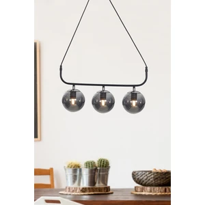 Delta 3 Lü Siyah-Krom Metal Gövde Füme Camlı Tasarım Lüx Avize