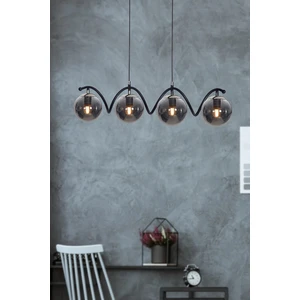 Nora 4 Lü Siyah-Krom Metal Gövde Füme Camlı Tasarım Lüx Avize