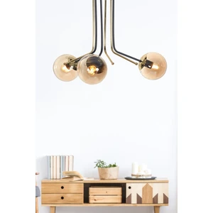 Optik  3 Lü Gold-Siyah Metal Gövde Bal Rengi Camlı  Tasarım Lüx  Avize