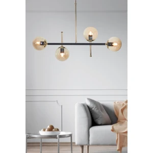 Optik 4 Lü Gold-Siyah Metal Gövde Bal Rengi Camlı  Tasarım Lüx Sarkıt Avize