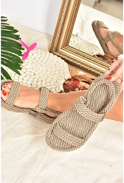 Fox Shoes Vizon Halat Ipli Hasır Kadın Sandalet K596012104