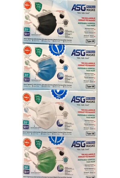 Asg Meltblown Cerrahi Maske 5 Li Paket Renkli 200 Adet