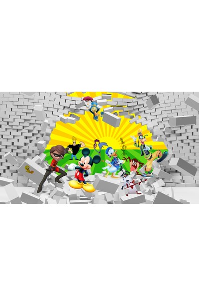 Moda Duvar Disney Kahramanları Çocuk Odası Vinil Duvar Kağıdı Tutkal Hediyeli
